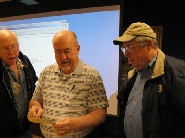 Phil, Ken and Jim Checking a K6JSS Jubilee QSL Card
